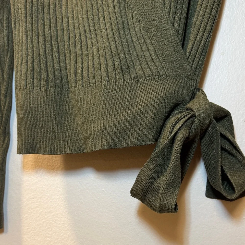Women's Ribbed Wrap Tie Cardigan - Dark Olive